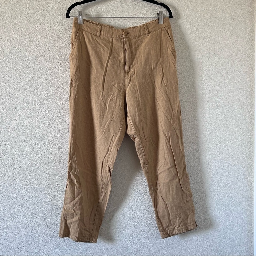 Bossini Women’s Ankle Pants 31 Linen Blend Beige Vacation Summer Casual Beach